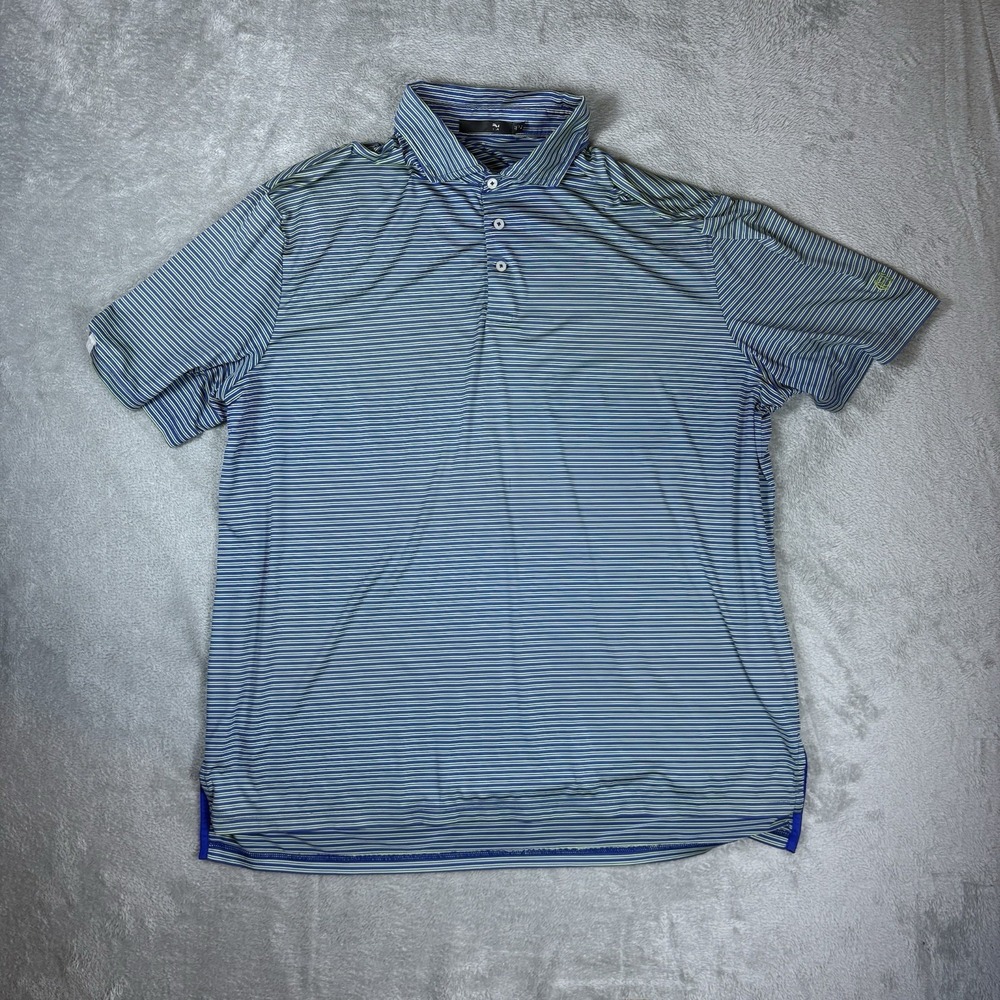 RLX Ralph Lauren Polo Mens XL Blue Green Striped Short Sleeve